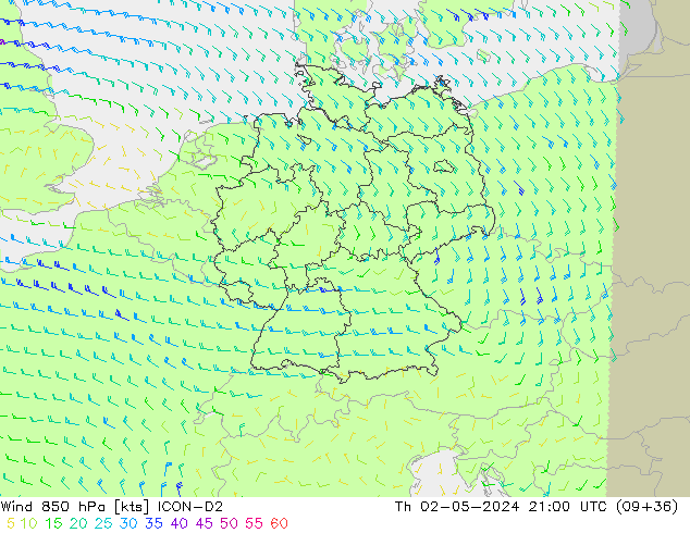  850 hPa ICON-D2  02.05.2024 21 UTC