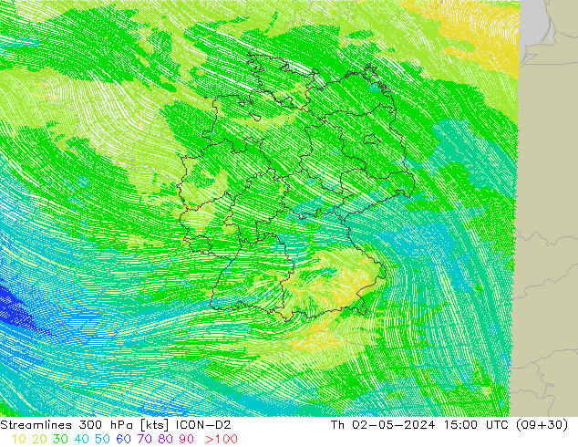 ветер 300 гПа ICON-D2 чт 02.05.2024 15 UTC