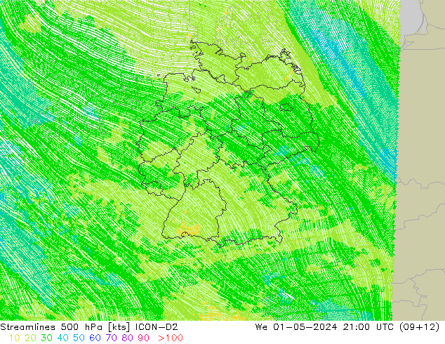 Streamlines 500 hPa ICON-D2 St 01.05.2024 21 UTC