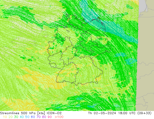 Streamlines 500 hPa ICON-D2 Th 02.05.2024 18 UTC