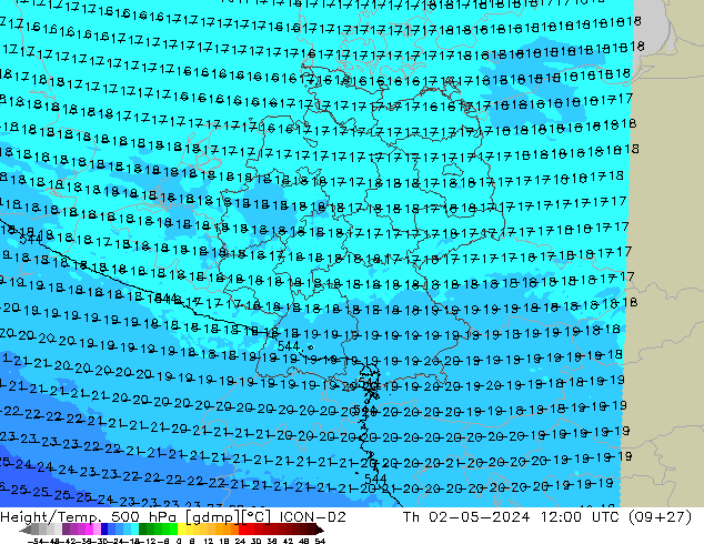 Height/Temp. 500 hPa ICON-D2 Th 02.05.2024 12 UTC