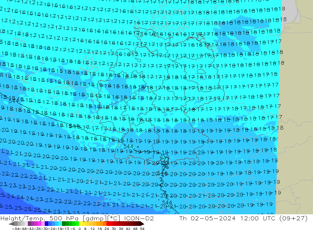 Height/Temp. 500 hPa ICON-D2 Th 02.05.2024 12 UTC