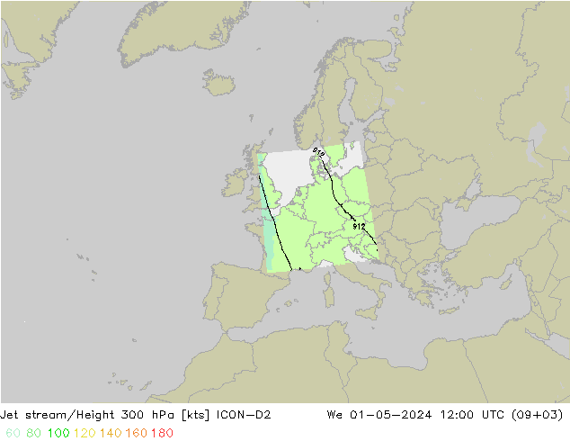 Courant-jet ICON-D2 mer 01.05.2024 12 UTC
