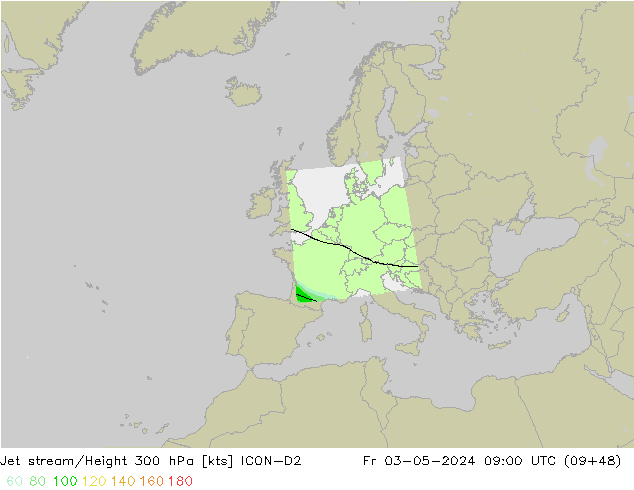 Jet stream/Height 300 hPa ICON-D2 Pá 03.05.2024 09 UTC