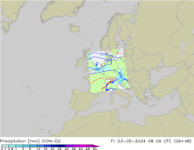 Précipitation ICON-D2 ven 03.05.2024 09 UTC