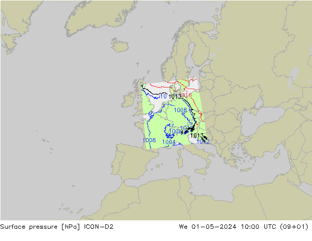 Bodendruck ICON-D2 Mi 01.05.2024 10 UTC