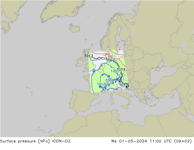 Bodendruck ICON-D2 Mi 01.05.2024 11 UTC