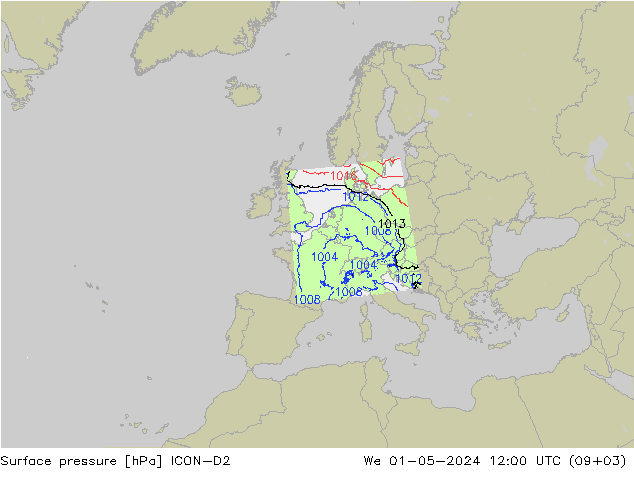 ciśnienie ICON-D2 śro. 01.05.2024 12 UTC