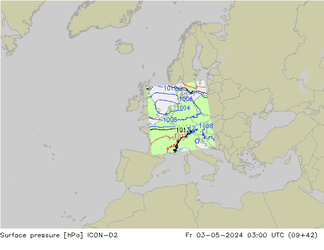 Surface pressure ICON-D2 Fr 03.05.2024 03 UTC