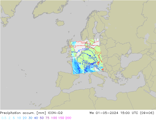 Toplam Yağış ICON-D2 Çar 01.05.2024 15 UTC