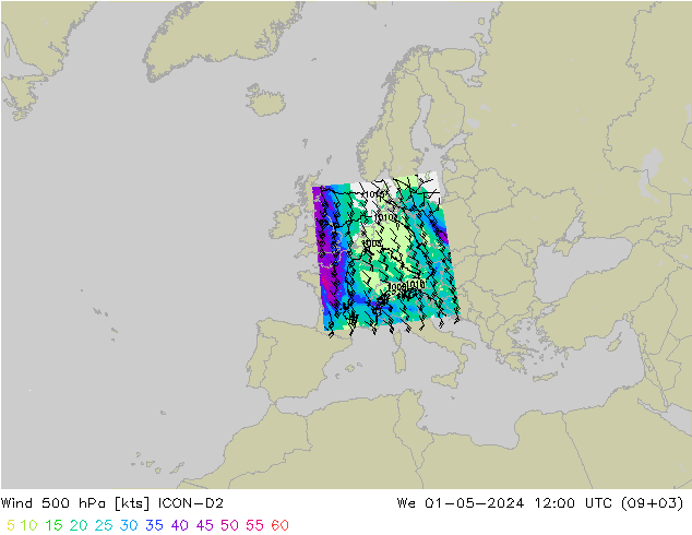 Wind 500 hPa ICON-D2 We 01.05.2024 12 UTC