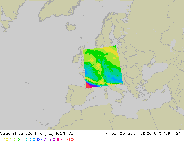 Streamlines 300 hPa ICON-D2 Fr 03.05.2024 09 UTC