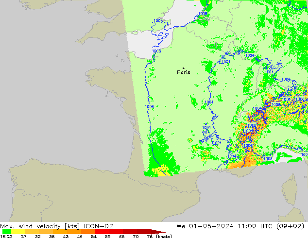 Windböen ICON-D2 Mi 01.05.2024 11 UTC