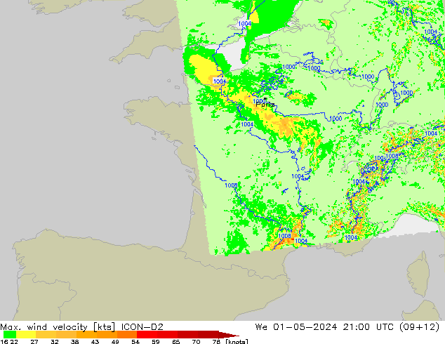 Windböen ICON-D2 Mi 01.05.2024 21 UTC