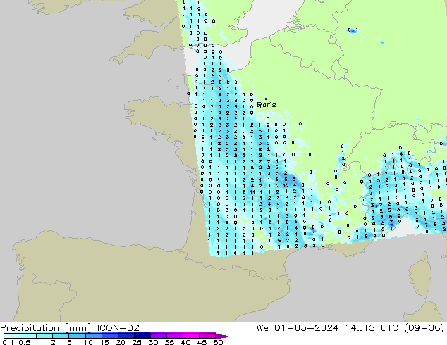 Yağış ICON-D2 Çar 01.05.2024 15 UTC