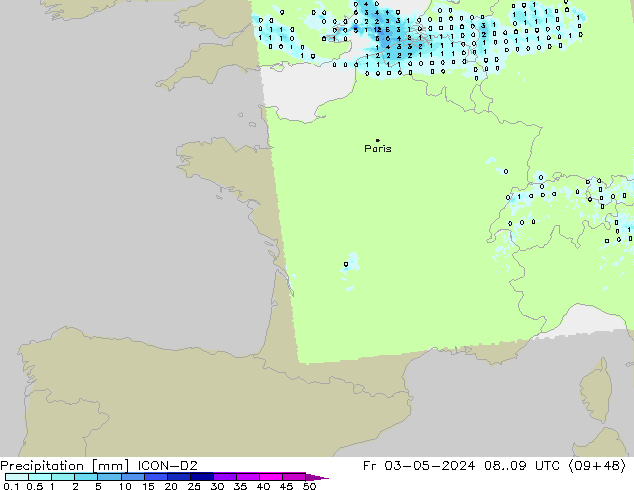 Precipitation ICON-D2 Fr 03.05.2024 09 UTC