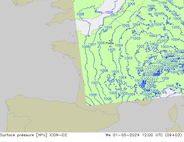 pression de l'air ICON-D2 mer 01.05.2024 12 UTC