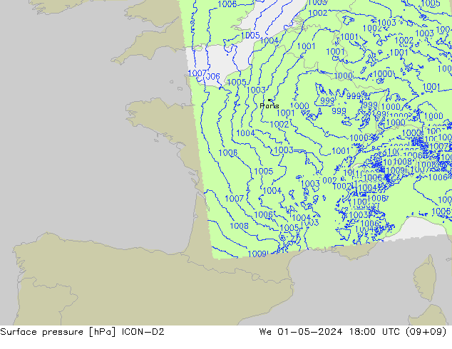 pression de l'air ICON-D2 mer 01.05.2024 18 UTC