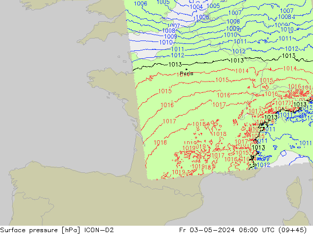 pression de l'air ICON-D2 ven 03.05.2024 06 UTC