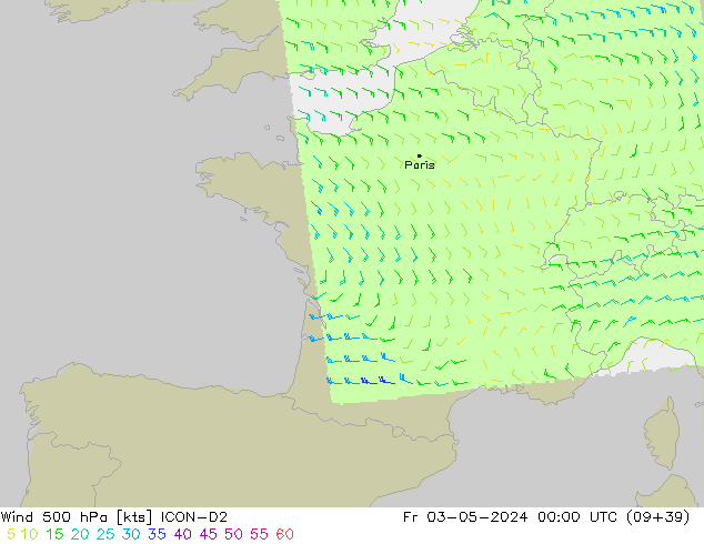 Wind 500 hPa ICON-D2 Fr 03.05.2024 00 UTC