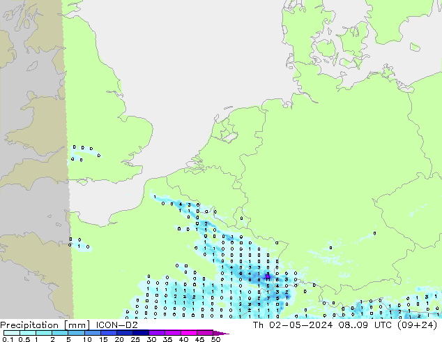 Niederschlag ICON-D2 Do 02.05.2024 09 UTC