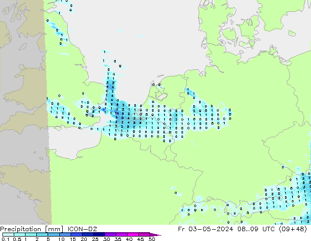 Precipitation ICON-D2 Fr 03.05.2024 09 UTC