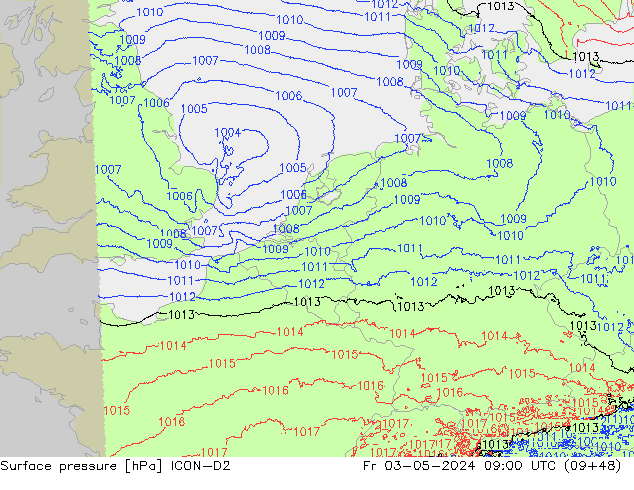 pression de l'air ICON-D2 ven 03.05.2024 09 UTC