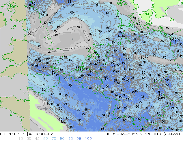 RH 700 hPa ICON-D2 Th 02.05.2024 21 UTC