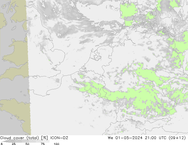 zachmurzenie (suma) ICON-D2 śro. 01.05.2024 21 UTC