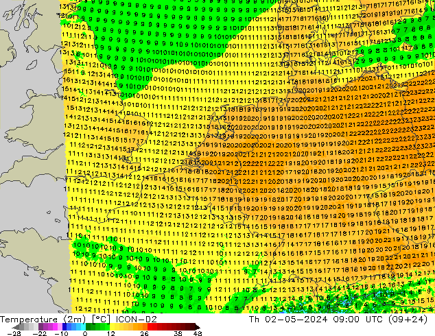 Sıcaklık Haritası (2m) ICON-D2 Per 02.05.2024 09 UTC