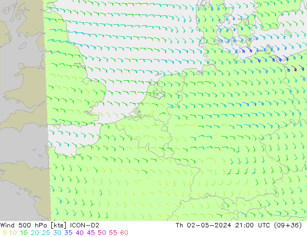 Wind 500 hPa ICON-D2 Th 02.05.2024 21 UTC