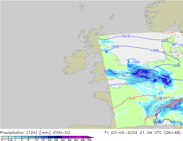 осадки (12h) ICON-D2 пт 03.05.2024 09 UTC