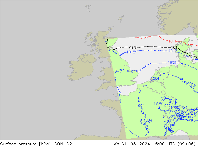 Luchtdruk (Grond) ICON-D2 wo 01.05.2024 15 UTC