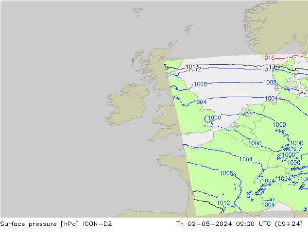 приземное давление ICON-D2 чт 02.05.2024 09 UTC