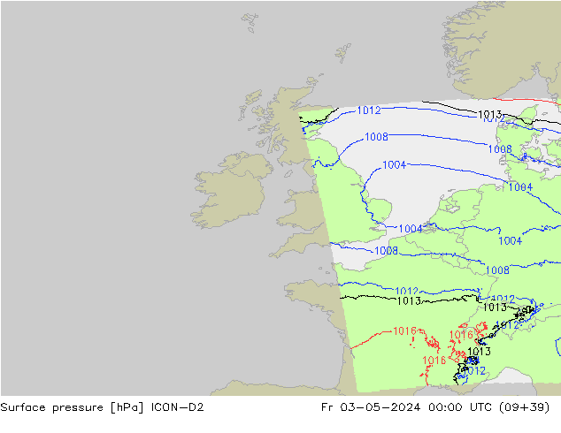 Surface pressure ICON-D2 Fr 03.05.2024 00 UTC