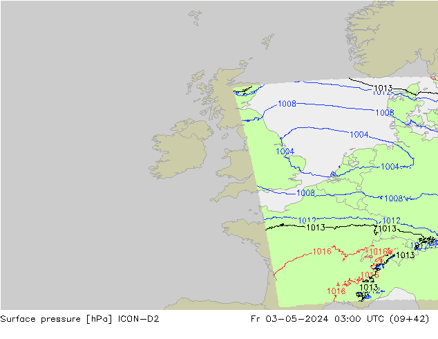 приземное давление ICON-D2 пт 03.05.2024 03 UTC