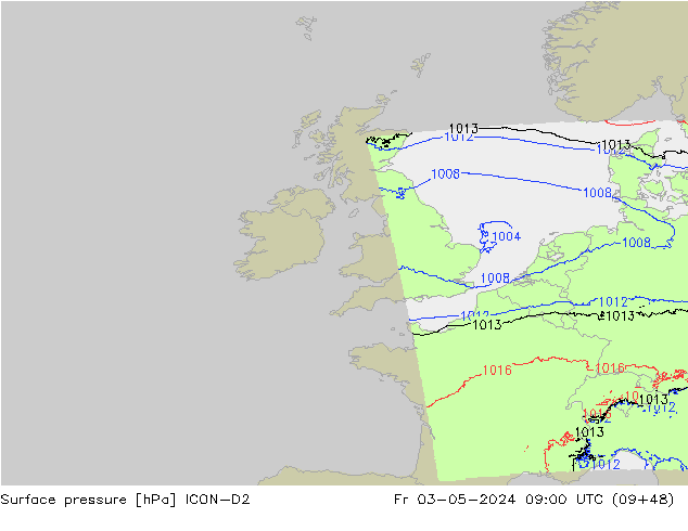 приземное давление ICON-D2 пт 03.05.2024 09 UTC