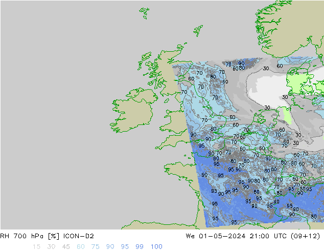 RH 700 hPa ICON-D2 St 01.05.2024 21 UTC