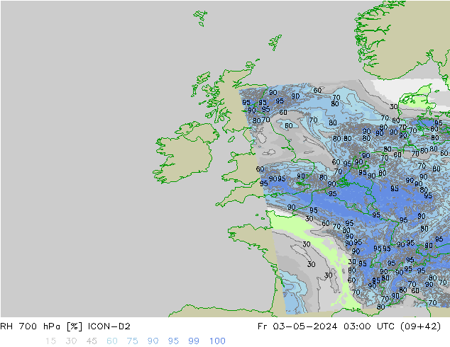 RH 700 hPa ICON-D2 pt. 03.05.2024 03 UTC