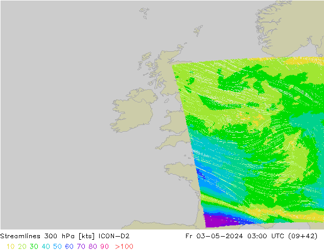 ветер 300 гПа ICON-D2 пт 03.05.2024 03 UTC