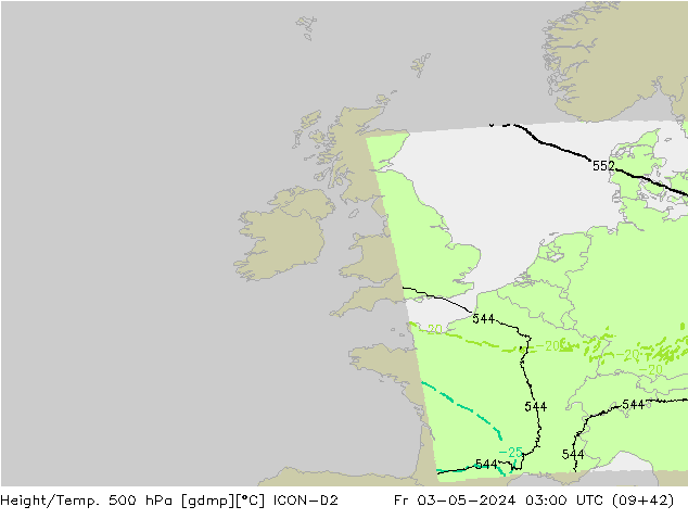 Height/Temp. 500 hPa ICON-D2 Pá 03.05.2024 03 UTC