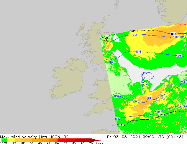 Max. wind velocity ICON-D2  03.05.2024 09 UTC