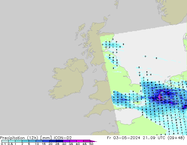 Yağış (12h) ICON-D2 Cu 03.05.2024 09 UTC