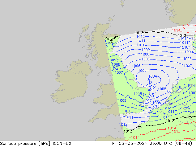 Luchtdruk (Grond) ICON-D2 vr 03.05.2024 09 UTC