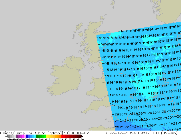 Height/Temp. 500 hPa ICON-D2 Fr 03.05.2024 09 UTC