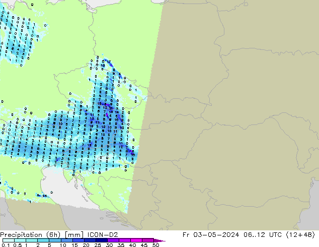 Precipitation (6h) ICON-D2 Fr 03.05.2024 12 UTC