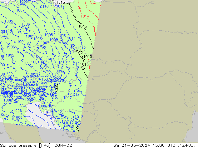 Bodendruck ICON-D2 Mi 01.05.2024 15 UTC