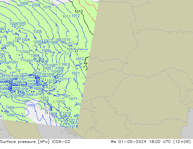 Surface pressure ICON-D2 We 01.05.2024 18 UTC