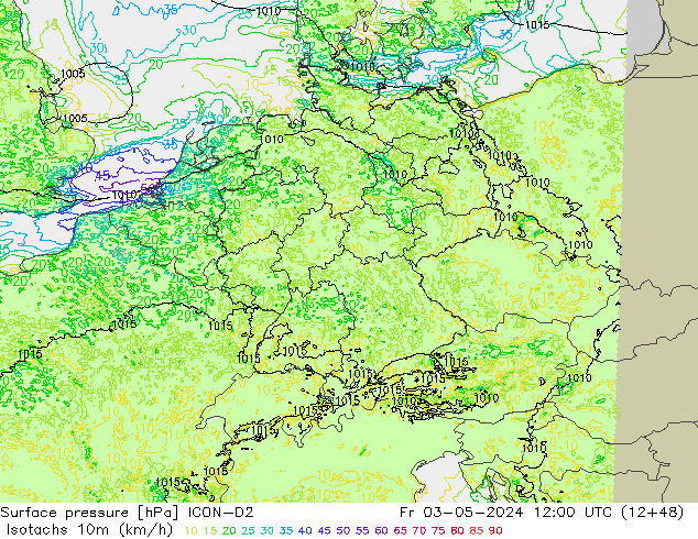 Isotachs (kph) ICON-D2  03.05.2024 12 UTC