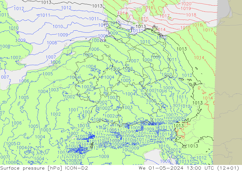 приземное давление ICON-D2 ср 01.05.2024 13 UTC